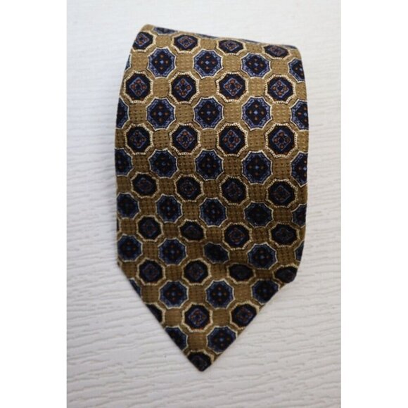 CLUB ROOM - MEN'S GOLD & BLUE  GEOMETRIC PRINT TIE - 100% SILK - Picture 1 of 7